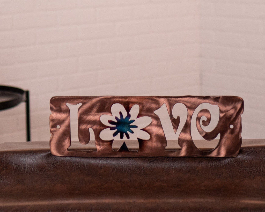 Flower Love Sign |Copper Plated Steel Wall Decor | Wall Plaque Wall Art Third Shift Fabrication Copper Torch 