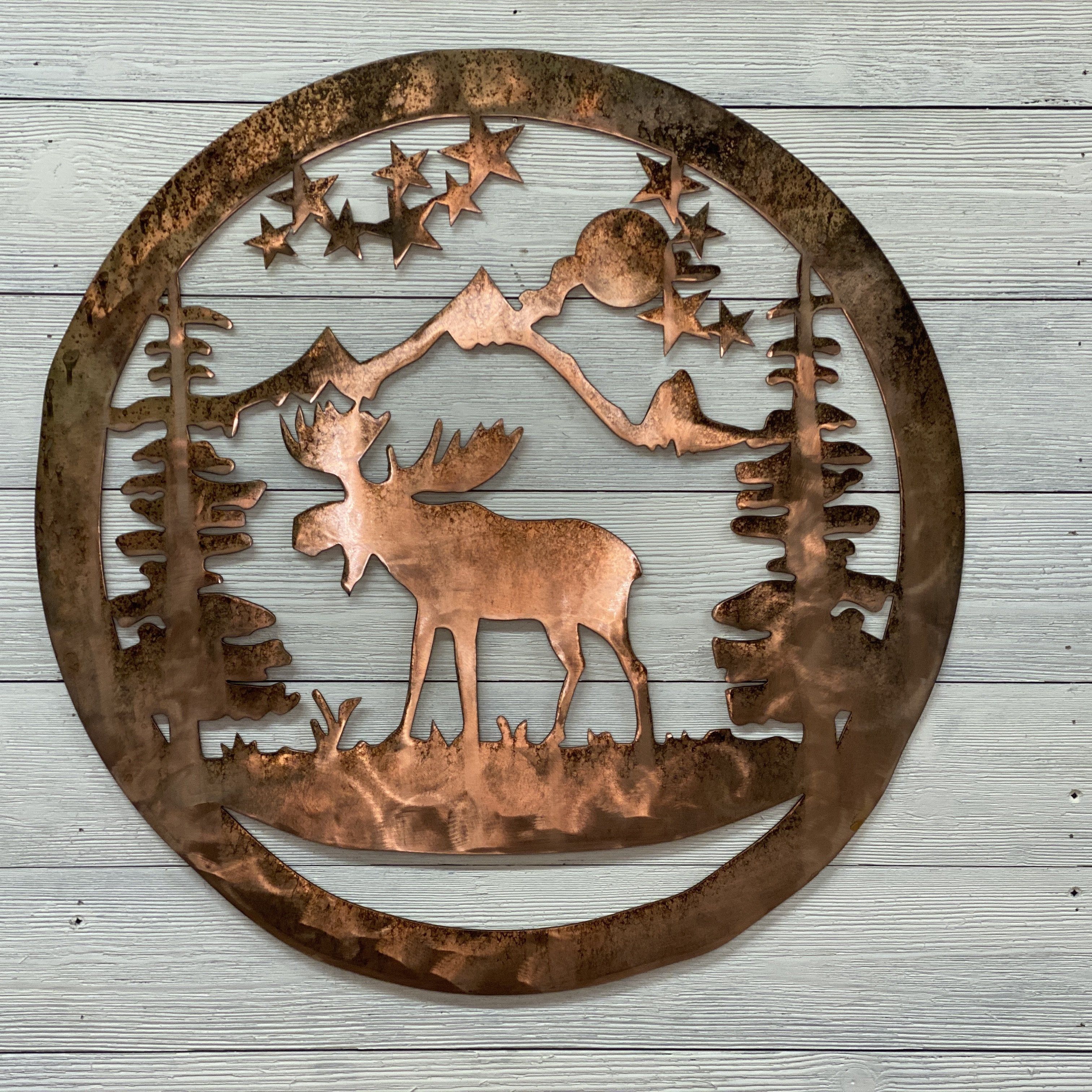 Moose & Mountain Wall Art Third Shift Fabrication 15 inch | $75.00 Vintage Copper 