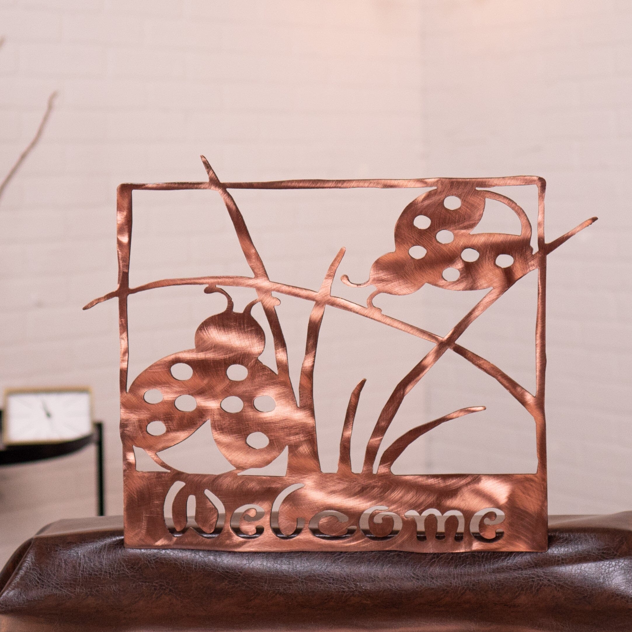 Welcome Sign Ladybug| Handcrafted Welcome Plaque on Copper Plated Steel Wall Art Third Shift Fabrication 