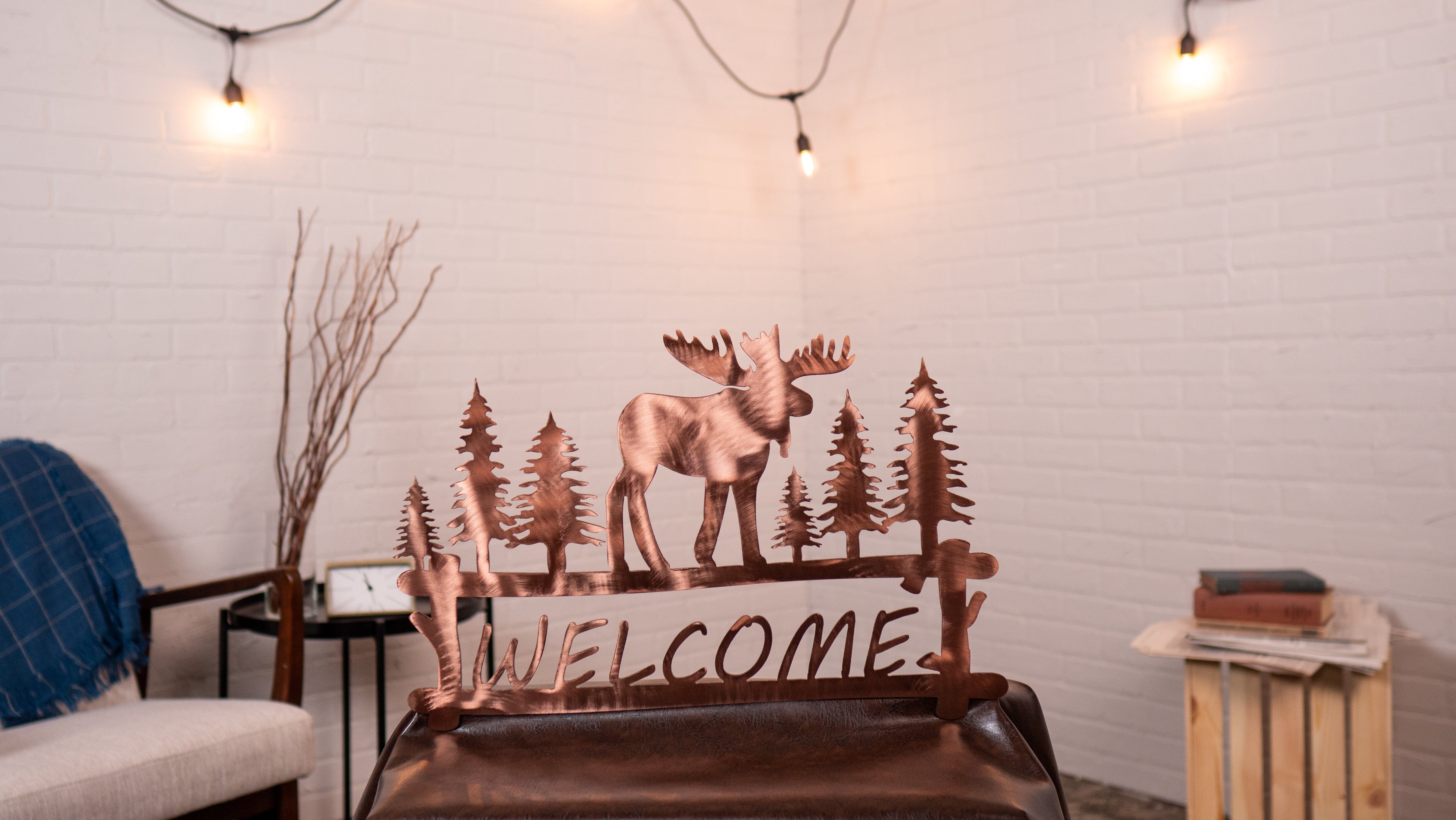 Welcome Sign - Moose In Woods Wall Art Third Shift Fabrication 