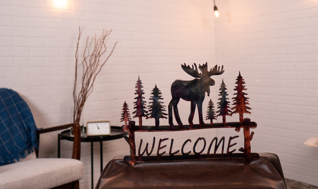 Welcome Sign - Moose In Woods Wall Art Third Shift Fabrication 