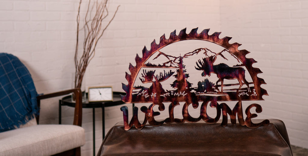 Welcome Sign - Moose Sawblade Wall Art Third Shift Fabrication Copper River Moose Welcome (No Magnet Mounting Kit) $79.00 