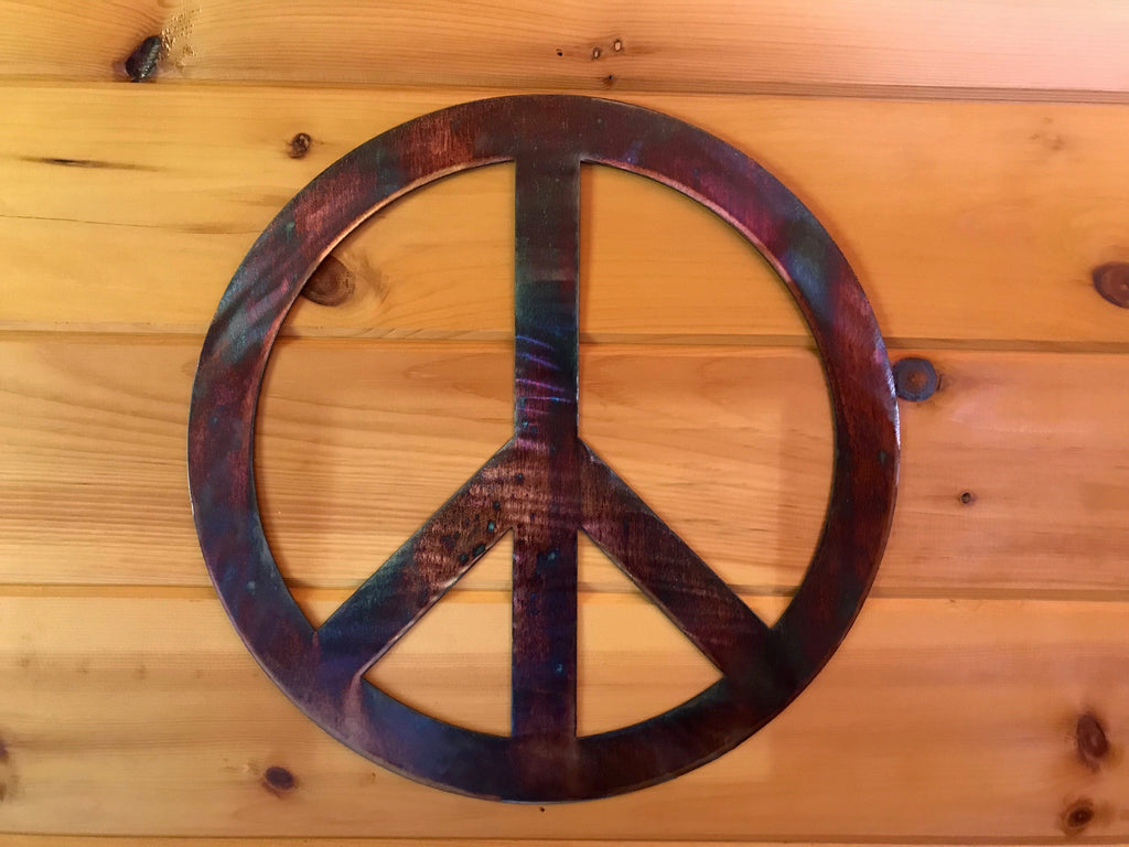 Woodstock Peace Sign Wall Art Third Shift Fabrication 24 inch (+Magnet Kit) Copper River 