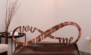 You & Me And Our Family Infinity Sign | Coper Plated Steel Sign | Love Wall Sign Wall Art Third Shift Fabrication Classic Copper 